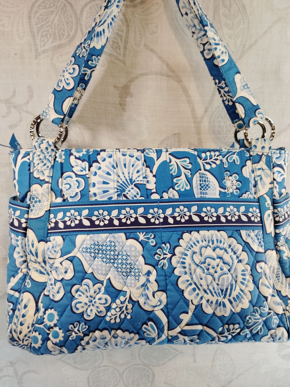 Vera Bradley Blue and White Quilted Floral Shoulder Bag